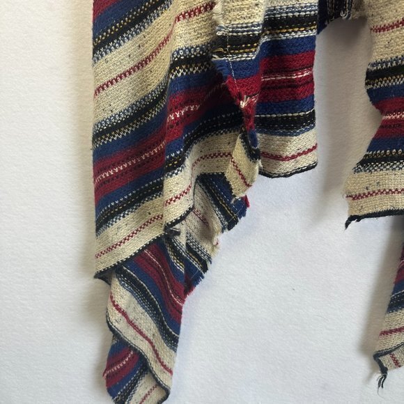 SAM EDELMAN poncho women L red blue‎ striped waterfall Shawl open front Sweater - Picture 2 of 6